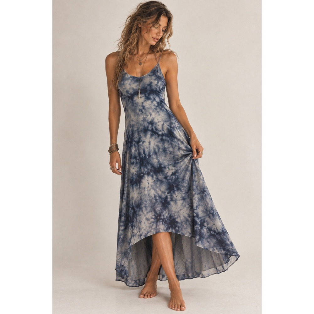 Tie Dye Maxi Dress Large Blue Y2K Fairy Grunge Boho Ethereal